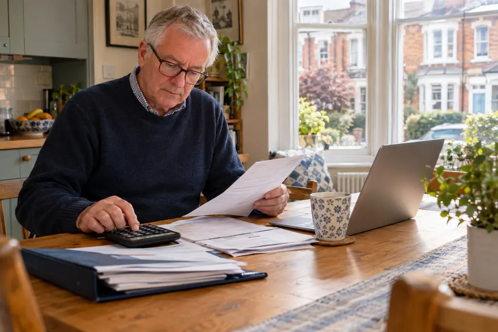 A landlord filling in a spreadsheet of rent and expenses on a laptop