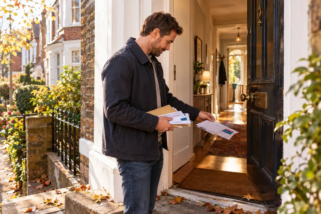A landlord collecting the post at the front door of a Victorian conversion flat